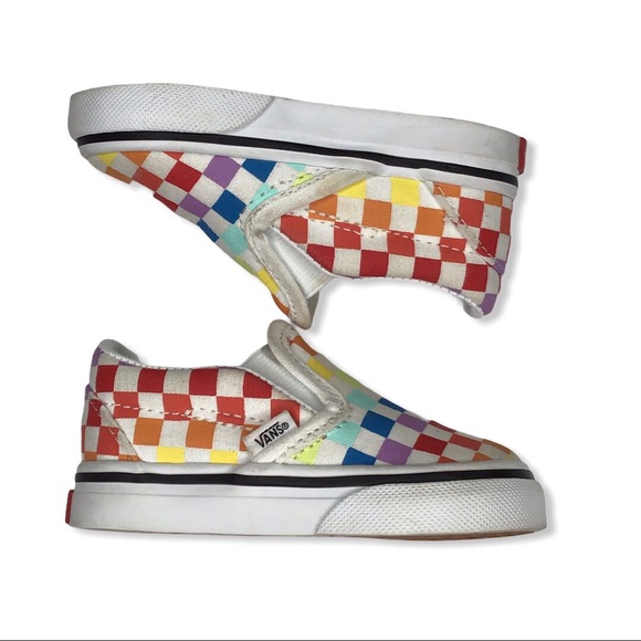 vans slip ons rainbow checkerboard